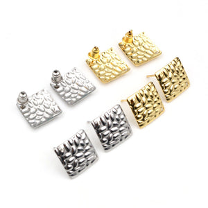Textured Square Earring Posts in Silver And Gold Tones