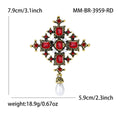 Baroque Cross Crystal Brooch With Pearl Drop in Six Colors view 10