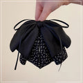 Black Satin Bow Leopard Fabric Hair Claw Clips 2 Colors view 3
