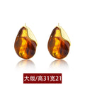 Gold-Tone Irregular Resin Teardrop Stud Earrings in Two Sizes view 8