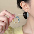 Gold Tone Aqua Blue Crystal Chip Round Hoop Earrings view 2