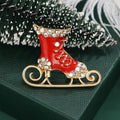 Rhinestone Ice Skate Brooch Enamel Gold Blade Boot Pin view 2
