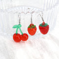 Silver Tone Strawberry and Cherry Fruit Resin Hook Earrings view 3