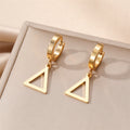 Gold Tone Heart Feather Leaf and Triangle Huggie Drop Earrings view 7
