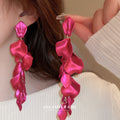 Fuchsia Metal Petal Drop Earrings in Four Floral Styles view 3