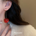 Red Cherry Long Stem Drop Earrings Decorative Jewelry view 4
