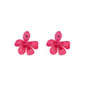 Resin Five-Petal Flower Stud Earrings Magenta And Black view 5