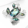 Abalone Shell Frog Brooch with Crystal Leaves for Jackets, Coats, and Scarves view 2