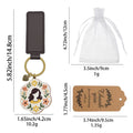 Wooden Floral Woman Keychain Leather Strap Heart Charm view 2