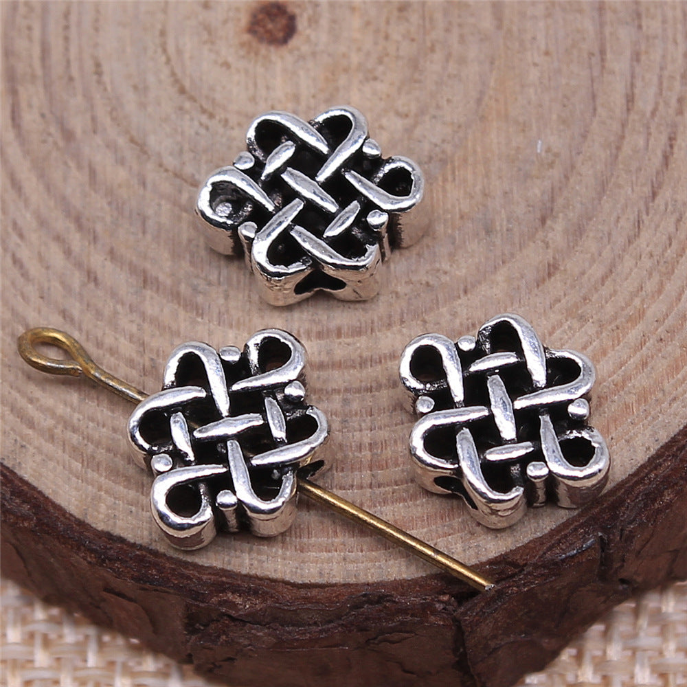 10x5mm 1.3g Antique Silver Zinc Alloy Chinese Knot Small Hole Spacer Beads for Bracelet Making