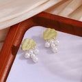 Gold Textured Cloud Stud Earrings with Pearl Raindrop Drops view 4