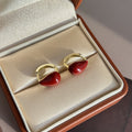 Red Teardrop Front Gold Tone Small Rounded Huggie Earrings view 3