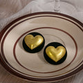 Gold Heart Black Velvet Round Button Stud Earrings view 4