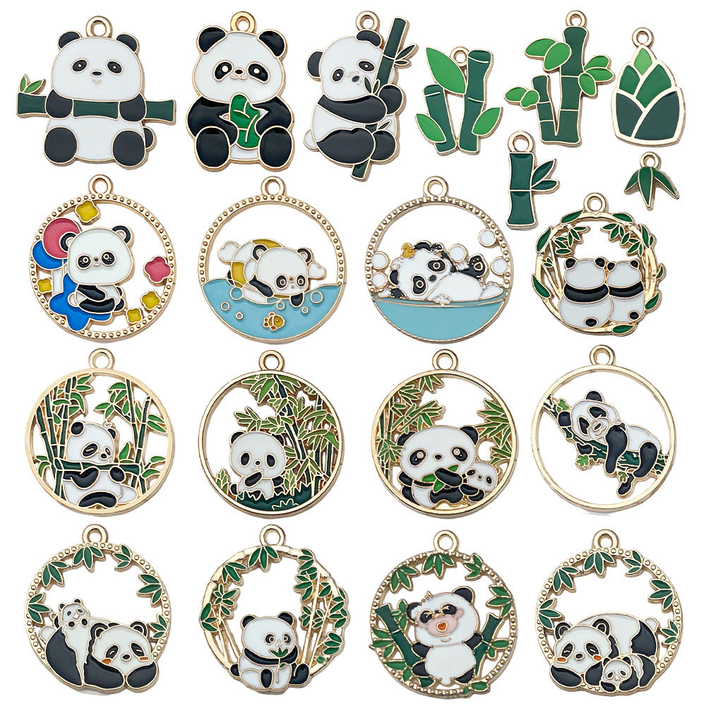 Enamel Zinc Alloy Panda Bamboo Round Bear Cat Charm Pendant for DIY Necklace Bracelet Keychain