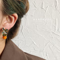 Gold Leaf Stud Glass Persimmon Drop Earrings Orange view 2