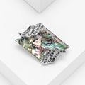Abalone Shell Geometric Brooch with Polished Metal and Decorative Accents view 3