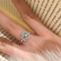 Silver Tone Paved Zircon Flower Open Ring Side Stone view 2