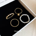 Gold Pearl Bead Ring and Slim Gold Stack Ring Styles view 2