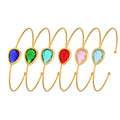 Open Cuff Bangle Gold Stainless Teardrop Czech Glass Colors view 5