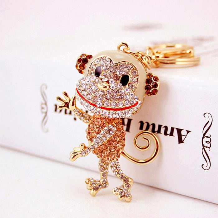 Cute Rhinestone Monkey Keychain Zinc Alloy Animal Car Key Bag Charm