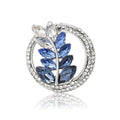 Circular Crystal Leaf Sprig Brooch in Green and Blue view 5