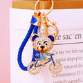 Jeweled Bicycle Bear Keychains in Blue Red and Black with Braided Loops view 7