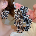 Leopard Print Fabric Flower Statement Hoop Earrings view 2