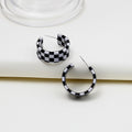 Six Color Checkerboard Acrylic Open C Hoop Earrings view 4