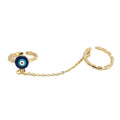 Gold Tone Chain Linked Blue Evil Eye Double Open Ring view 5