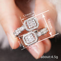Silver Tone Double Square Halo Adjustable Open Ring view 4