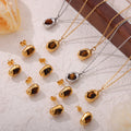 Organic Brown Stone Pendant Necklace Matching Stud Earrings view 2