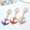 Rhinestone Anchor Keychain Rose Gold Metal Nautical Charm view 2