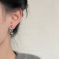 Silver Tone Crumpled Metal Top And Gray Pearl Drop Stud Earrings view 2