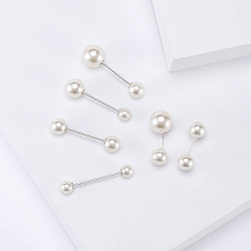 Six Piece White Faux Pearl Double Ended Collar Pin Set