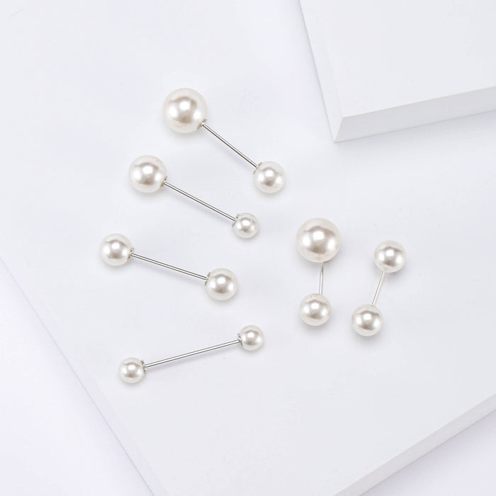 Six Piece White Faux Pearl Double Ended Collar Pin Set
