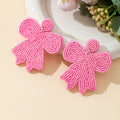 Beaded Bow Drop Earrings Round Stud Top Four Colors view 8