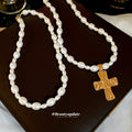 Pearl Strand Necklace with Gold-Tone Cross Pendant view 4
