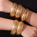 Wide Textured Hinged Bangles in Five Gold Tone Patterns view 2