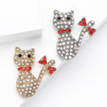 Crystal Cat and Bow Brooch in Gold and Silver Tones view 3