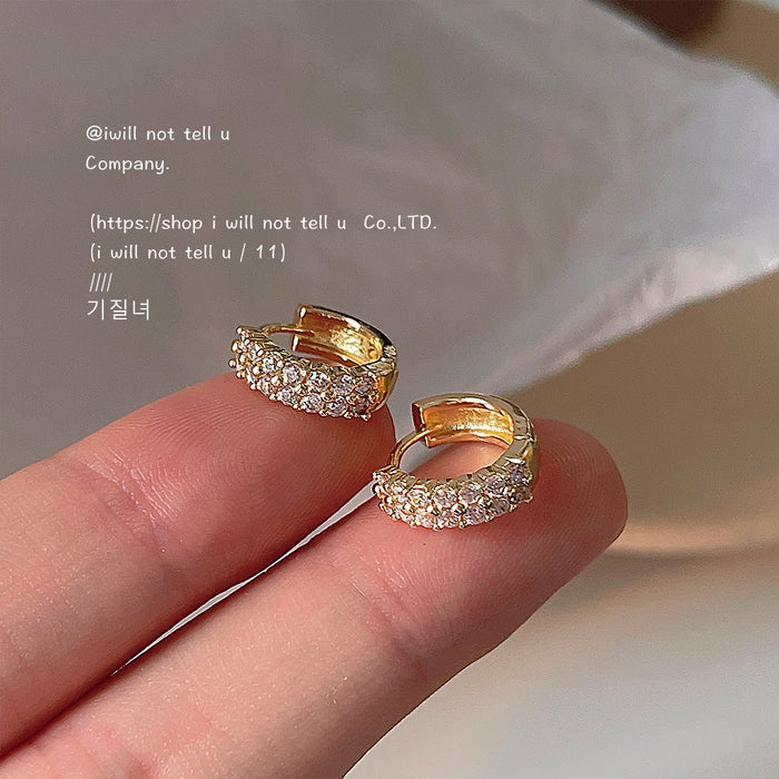 Gold Tone Double Row Clear Stone Huggie Hoop Earrings For Women