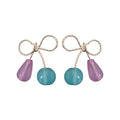 Silver Tone Blue and Purple Petal Statement Drop Earrings view 5