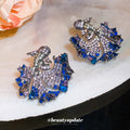 Blue Crystal Koi Fish Statement Stud Earrings with Fringe view 3