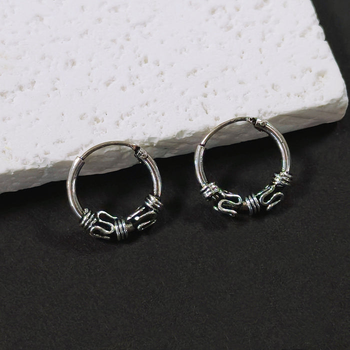 Silver Small Hoop Earrings Twisted Knot Detail Pair