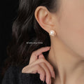 Gold White Pearl Stud Earrings Clear Marquise CZ Leaf view 2