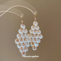 Gold Tone Crystal Leaf Cluster Hook Earrings With Teardrop Fringe view 2