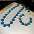 Gold Heart Crystal Necklace Bracelet Earring Jewelry Sets view 6