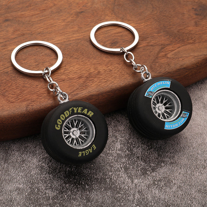Car Tire Wheel Rim Model PVC Keychain Hanging Accessory