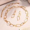 Gold Open Irregular Rhombus Link Necklace Bracelet Earrings Set view 2
