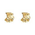 Gold Tone Wide Openwork Textured Sculpted Stud Earrings For Women view 5