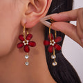 Resin Flower and Crystal Tassel Hoop Earrings in Twelve Colors view 4
